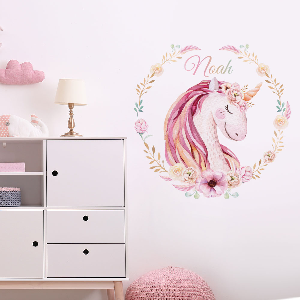 2muursticker unicorn met naam eenhoorn kinderkamer ideeen meisjeskamer roze waterverf watercolor ideas bloemen zachte kleuren 2muursticker unicorn met naam eenhoorn kinderkamer ideeen meisjeskamer roze waterverf watercolor ideas bloemen zachte kleuren