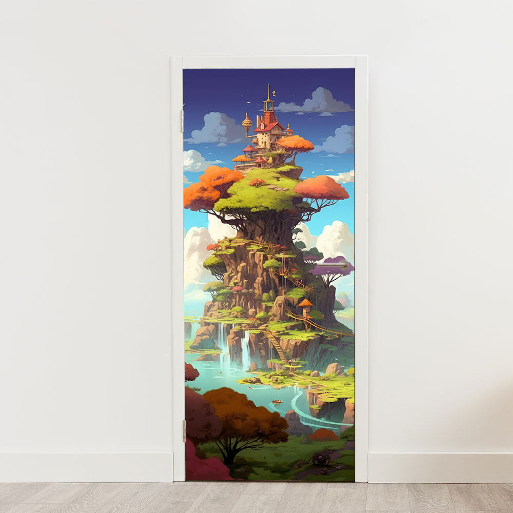 Deursticker cartoon fantasie landschap natuur zee kinderkamer creatief grappig Deursticker cartoon fantasie landschap natuur zee kinderkamer creatief grappig