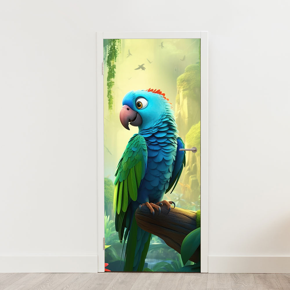 Deursticker deurposter cartoon papegaai jungle schattig Deursticker deurposter cartoon papegaai jungle schattig