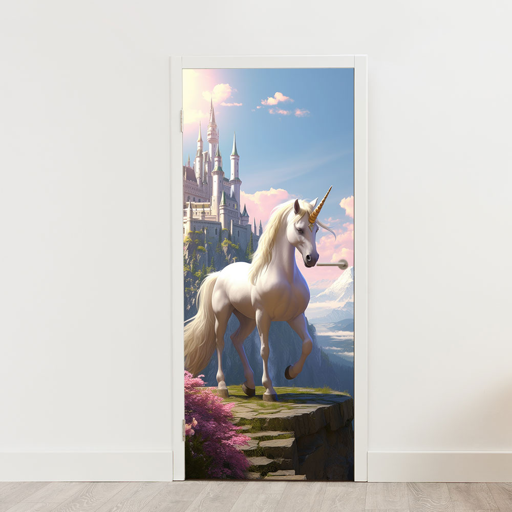 Deursticker deurposter realistische eenhoorn fantasie sprookjesachtig landschap creatief adembenemend Deursticker deurposter realistische eenhoorn fantasie sprookjesachtig landschap creatief adembenemend