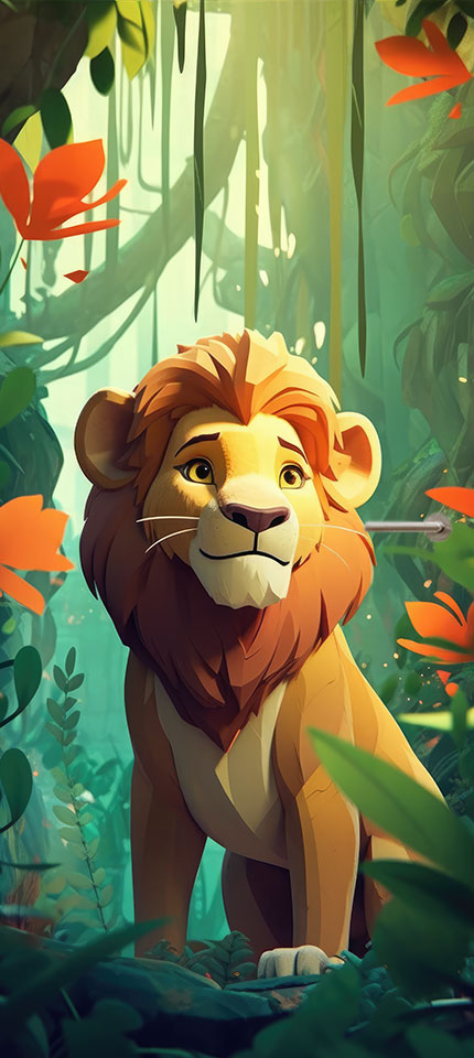 Deursticker deurposter cartoon leeuw jungle kleurrijk schattig creatief Deursticker deurposter cartoon leeuw jungle kleurrijk schattig creatief