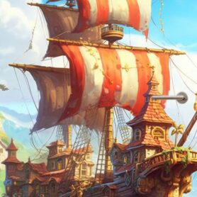 Deursticker cartoon piratenschip avontuur kinderkamer deurposter