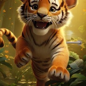 deursticker deurposter cartoon welpje in jungle schattig creatief deursticker deurposter cartoon welpje in jungle schattig creatief