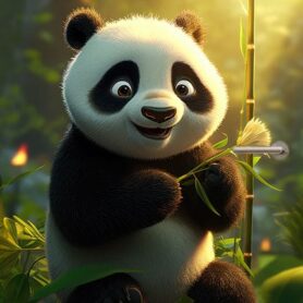 deursticker deurposter panda bewonderd bloem in jungle natuur creatief schattig