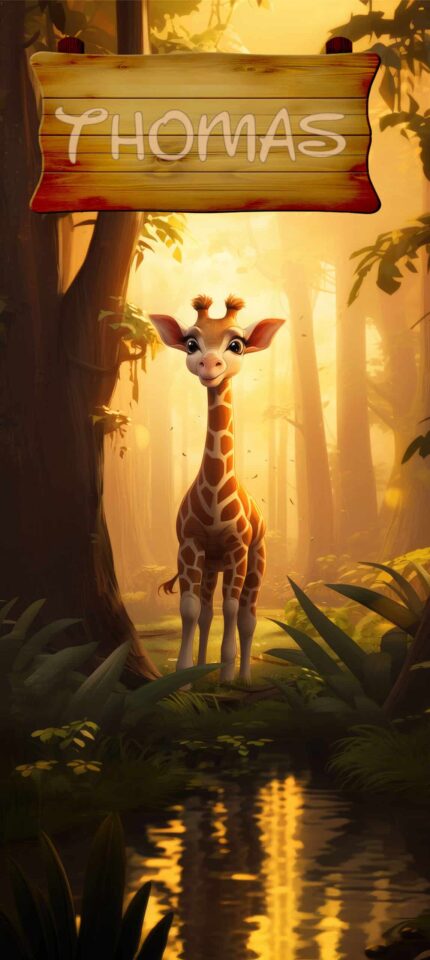 giraffe met naam bordje deursticker jungle creatief kinderkamer giraffe met naam bordje deursticker jungle creatief kinderkamer