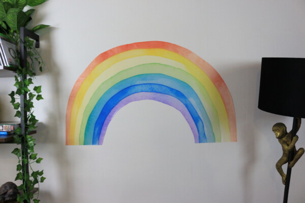 Muursticker regenboog in waterverf stijl creatief meerdere formaten opvallende kleuren kinderkamer voor jongen en meisje hoge kwaliteit gemakkelijk aanbrengen Muursticker regenboog in waterverf stijl creatief meerdere formaten opvallende kleuren kinderkamer voor jongen en meisje hoge kwaliteit gemakkelijk aanbrengen