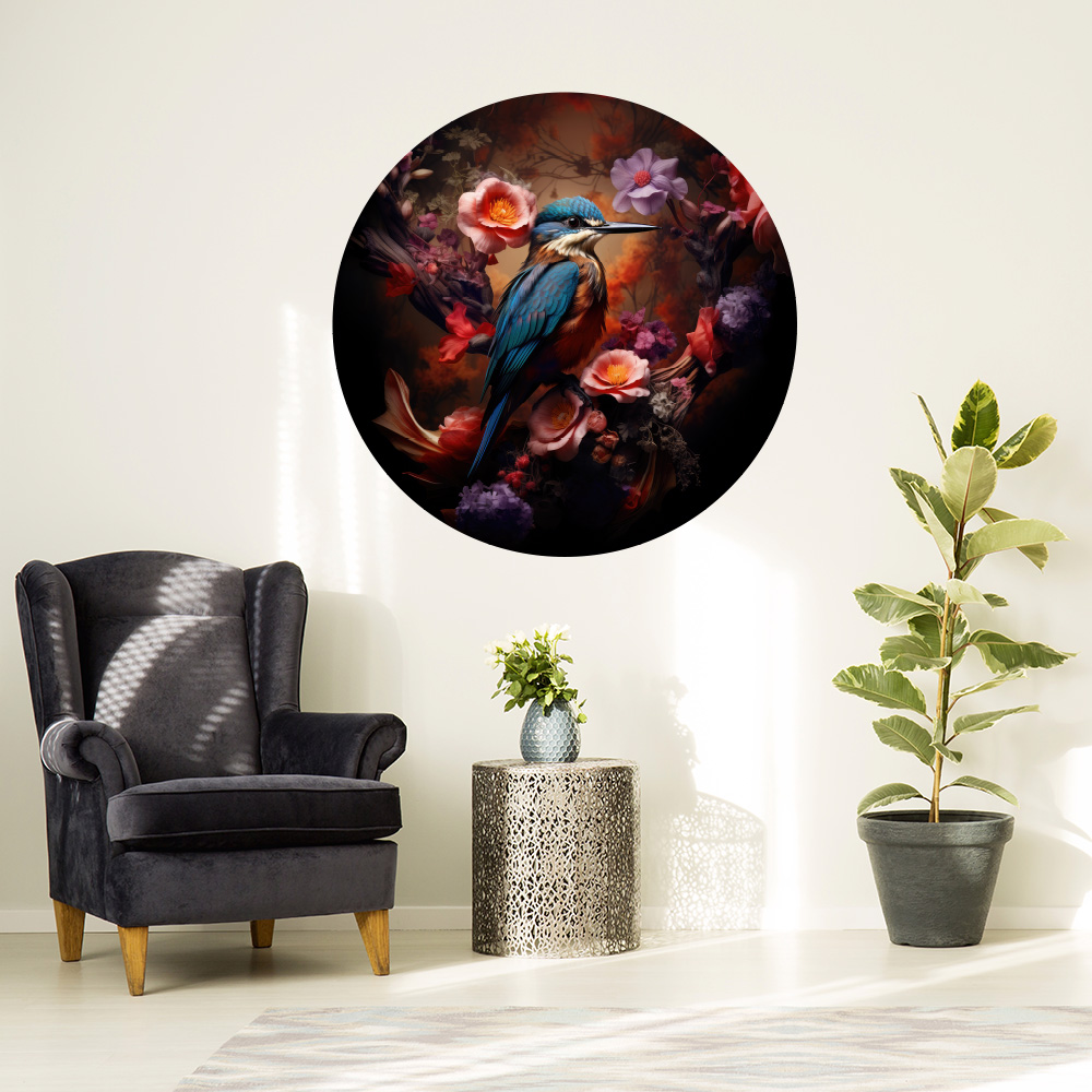 Muurcirkel kolibrie tussen de bloemen vrolijk lente realistische style hoge kwaliteit eigen productie Muurcirkel kolibrie tussen de bloemen vrolijk lente realistische style hoge kwaliteit eigen productie