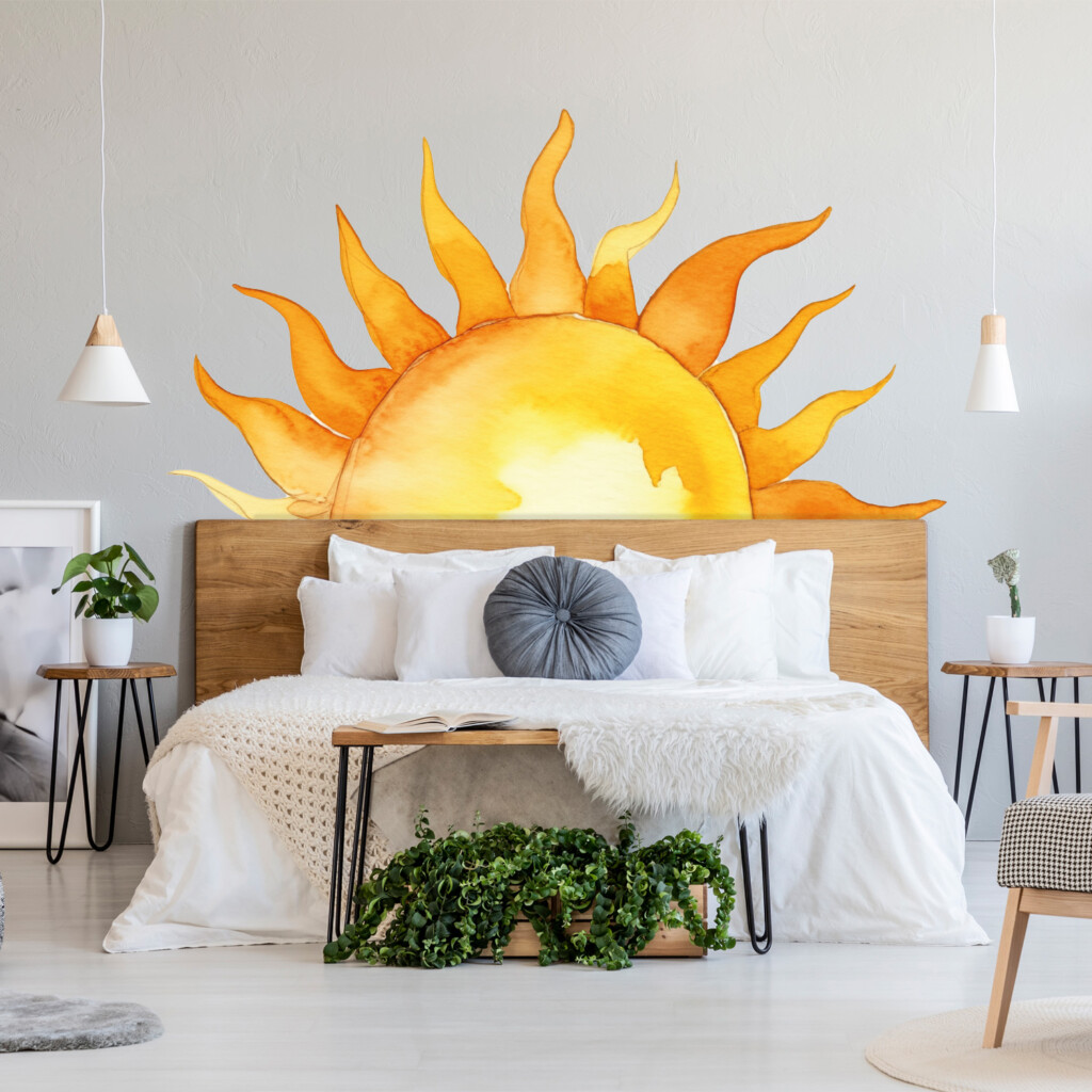 Muursticker zonsondergang waterverf kinderkamer woonkamer creatief muurstickerstunter