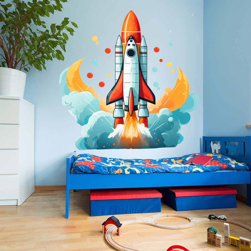 muursticker raket ruimte sterren avontuur kleurrijk kinderkamer sfeerfoto muurstickerstunter.nl muursticker raket ruimte sterren avontuur kleurrijk kinderkamer sfeerfoto muurstickerstunter.nl