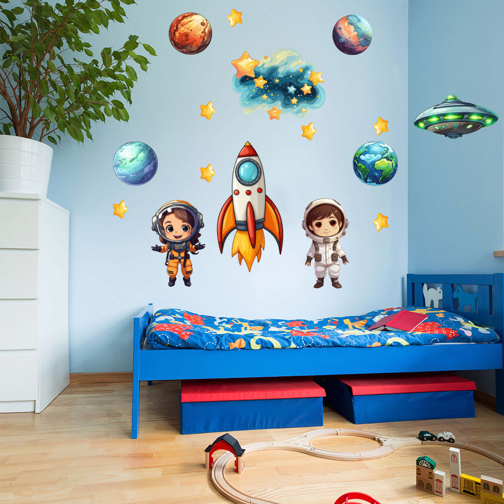 muursticker ruimte set 9 stuks kinderkamer space raket astronaut planeten ufo muurstickerstunter.nl muursticker ruimte set 9 stuks kinderkamer space raket astronaut planeten ufo muurstickerstunter.nl