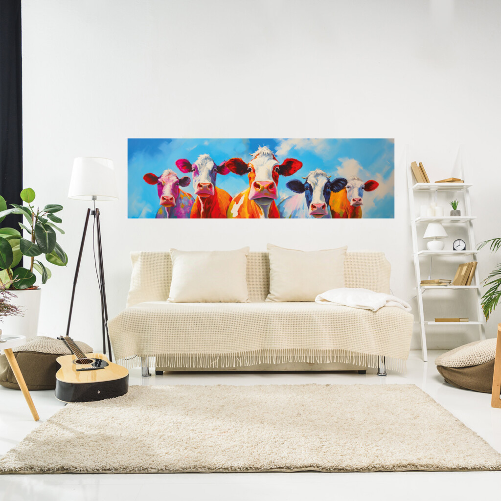 muursticker koeien schilderij boven bank olie verf mooi goedkoop