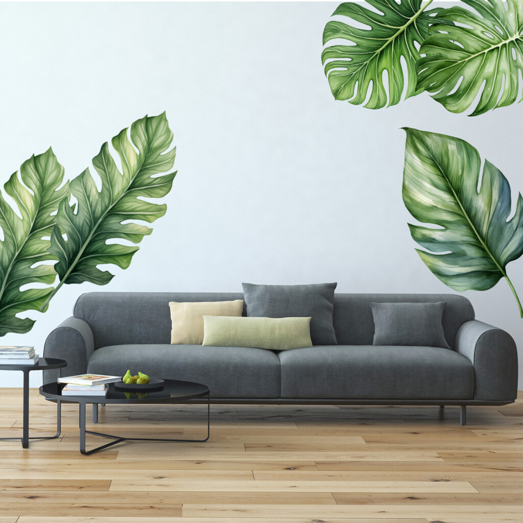 Muursticker waterverf jungle bladeren muurstickerstunter natuur wild groen woonkamer slaapkamer kinderkamer studeerkamer kantoor