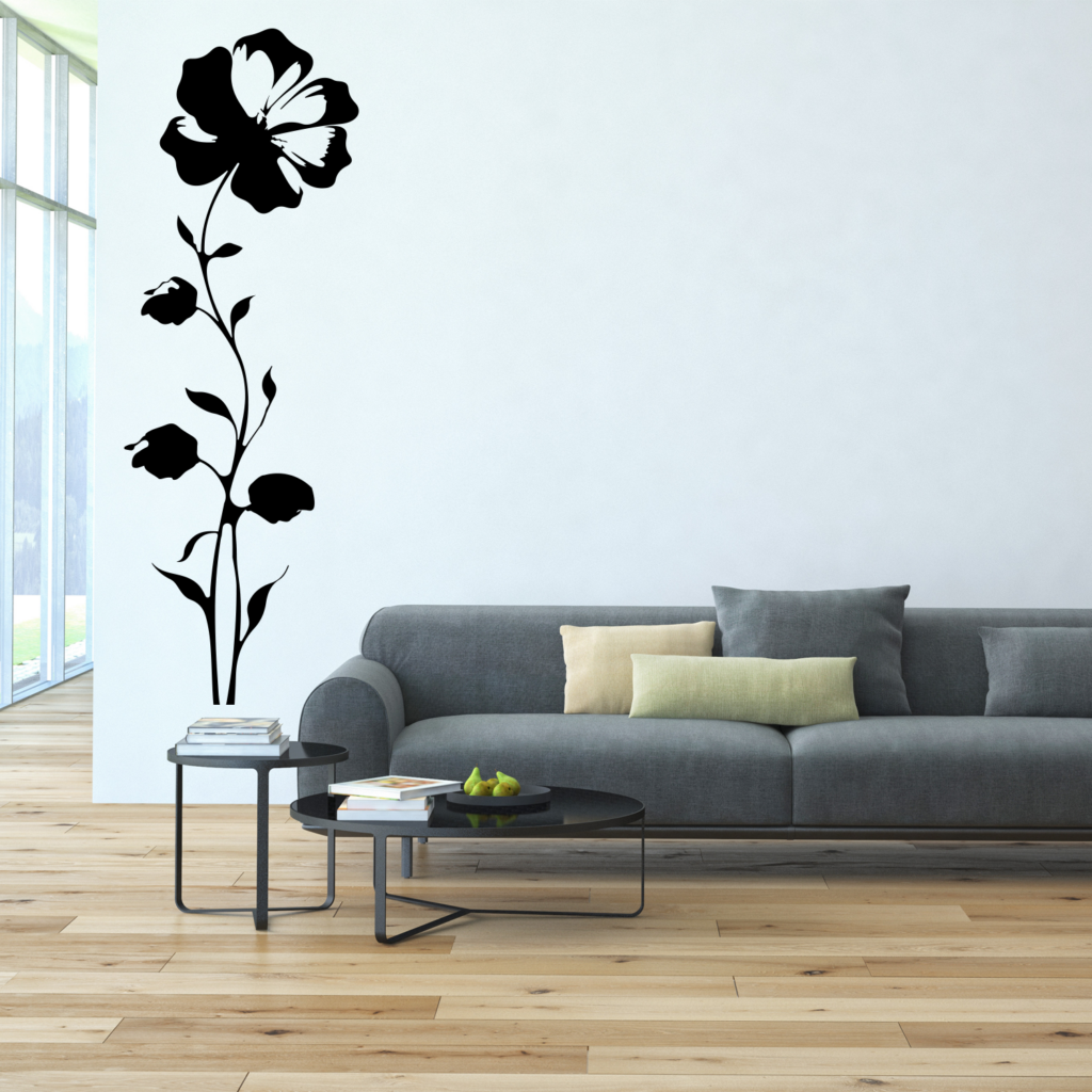 Muursticker woonkamer bloem zwart wit creatief sierlijk Muurstickerstunter