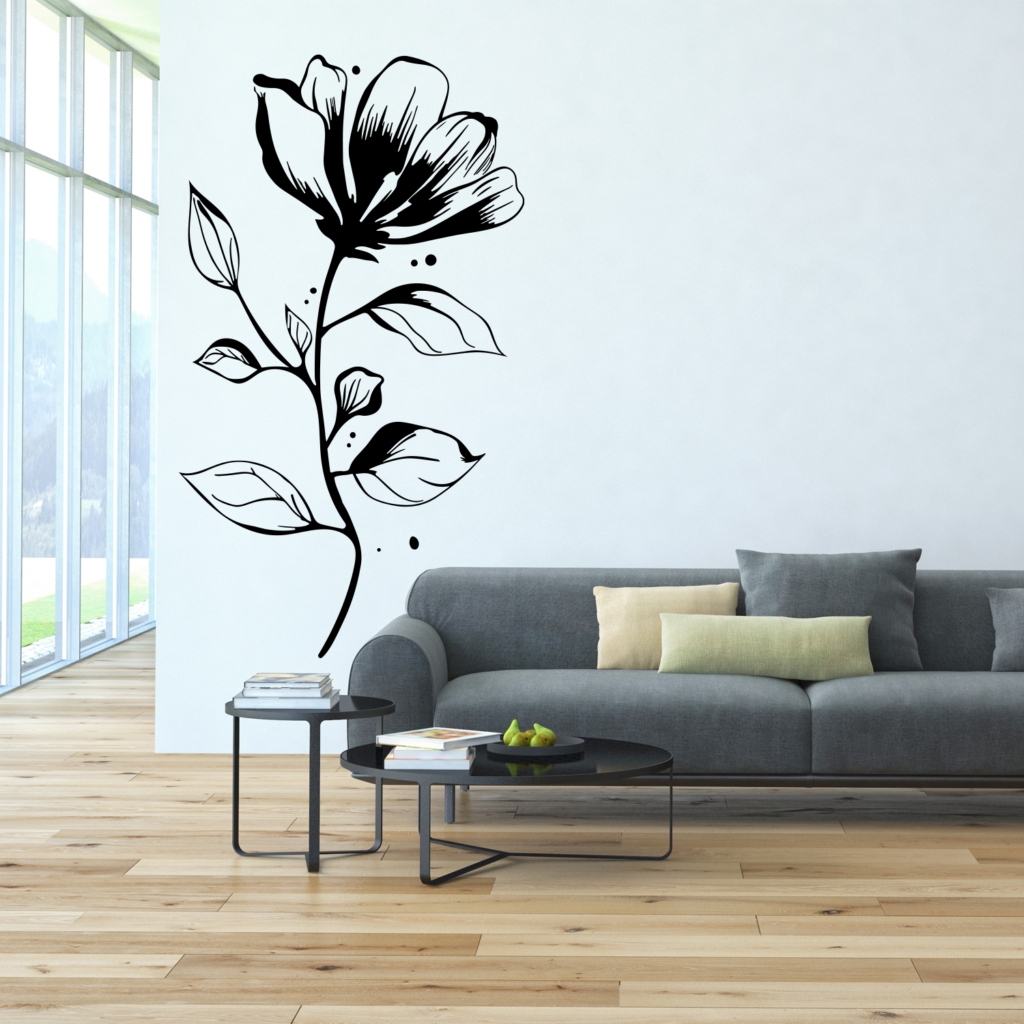 Muursticker woonkamer bloem zwart wit creatief sierlijk Muurstickerstunter Muursticker woonkamer bloem zwart wit creatief sierlijk Muurstickerstunter