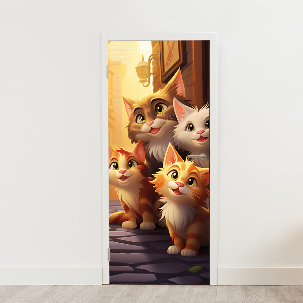 Katten familie deursticker poster schattig artistiek stijlvol grappig leuk muurstickerstunter Katten familie deursticker poster schattig artistiek stijlvol grappig leuk muurstickerstunter