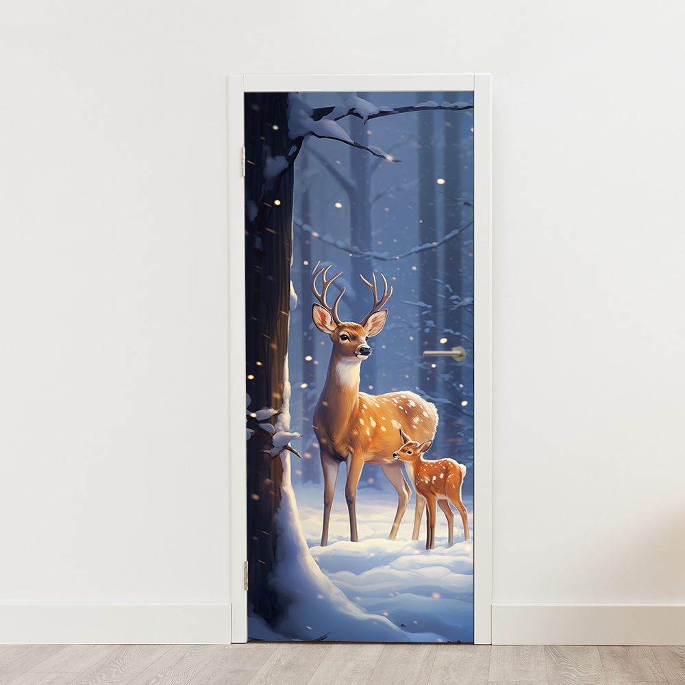 Sneeuw hertjes deursticker poster schattig winter waterverf muurstickerstunter Sneeuw hertjes deursticker poster schattig winter waterverf muurstickerstunter