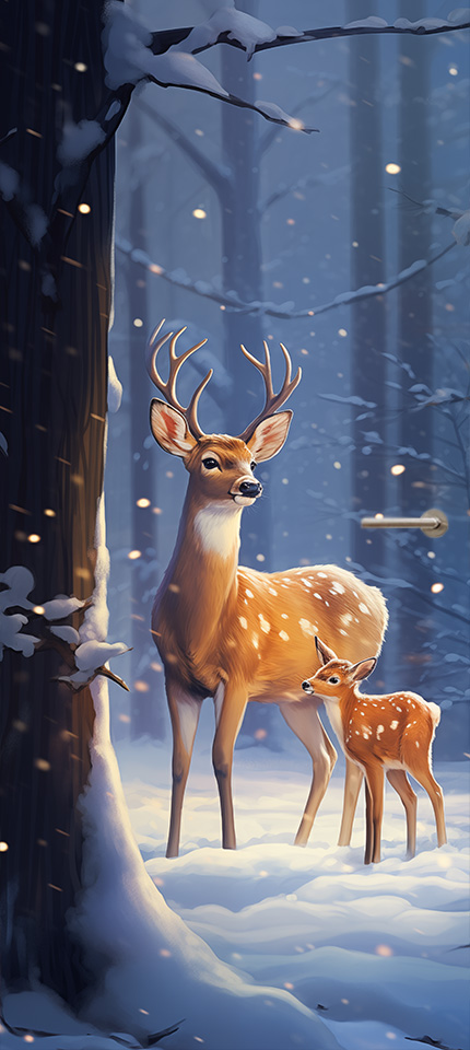Sneeuw hertjes deursticker poster schattig winter waterverf muurstickerstunter Sneeuw hertjes deursticker poster schattig winter waterverf muurstickerstunter