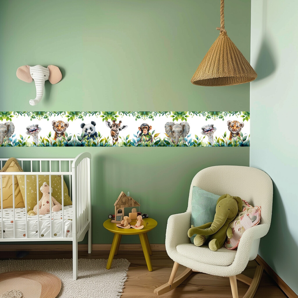 behangrand behangstrook dieren kinderkamer kleurrijk waterverf aap giraffe olifant struisvogel welp tijger leeuw panda jungle stijl ideeen inspiratie goedkoop mint groen verf kleur jungle behangrand behangstrook dieren kinderkamer kleurrijk waterverf aap giraffe olifant struisvogel welp tijger leeuw panda jungle stijl ideeen inspiratie goedkoop mint groen verf kleur jungle