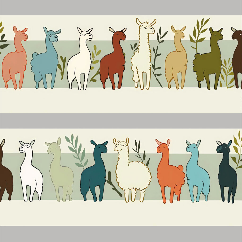 alpaca behangstrook kleurrijk grappig kinderkamer