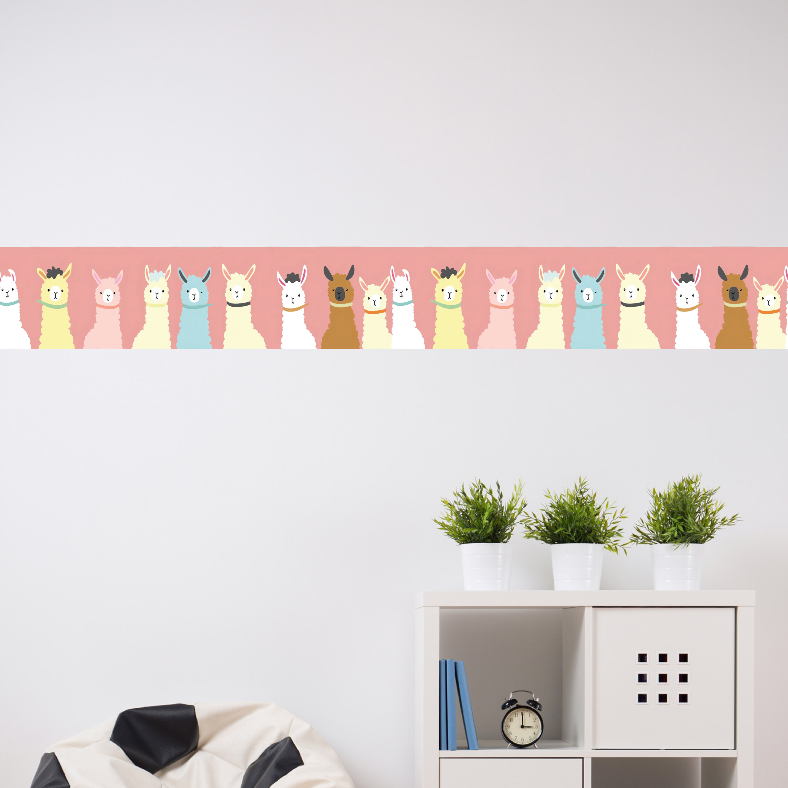 alpaca pastel kleuren behangstrook kleurrijk grappig kinderkamer alpaca pastel kleuren behangstrook kleurrijk grappig kinderkamer