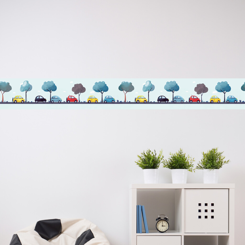 auto's en bomen zelfklevende behangranden creatief leuk kinderkamer muurstickerstunter