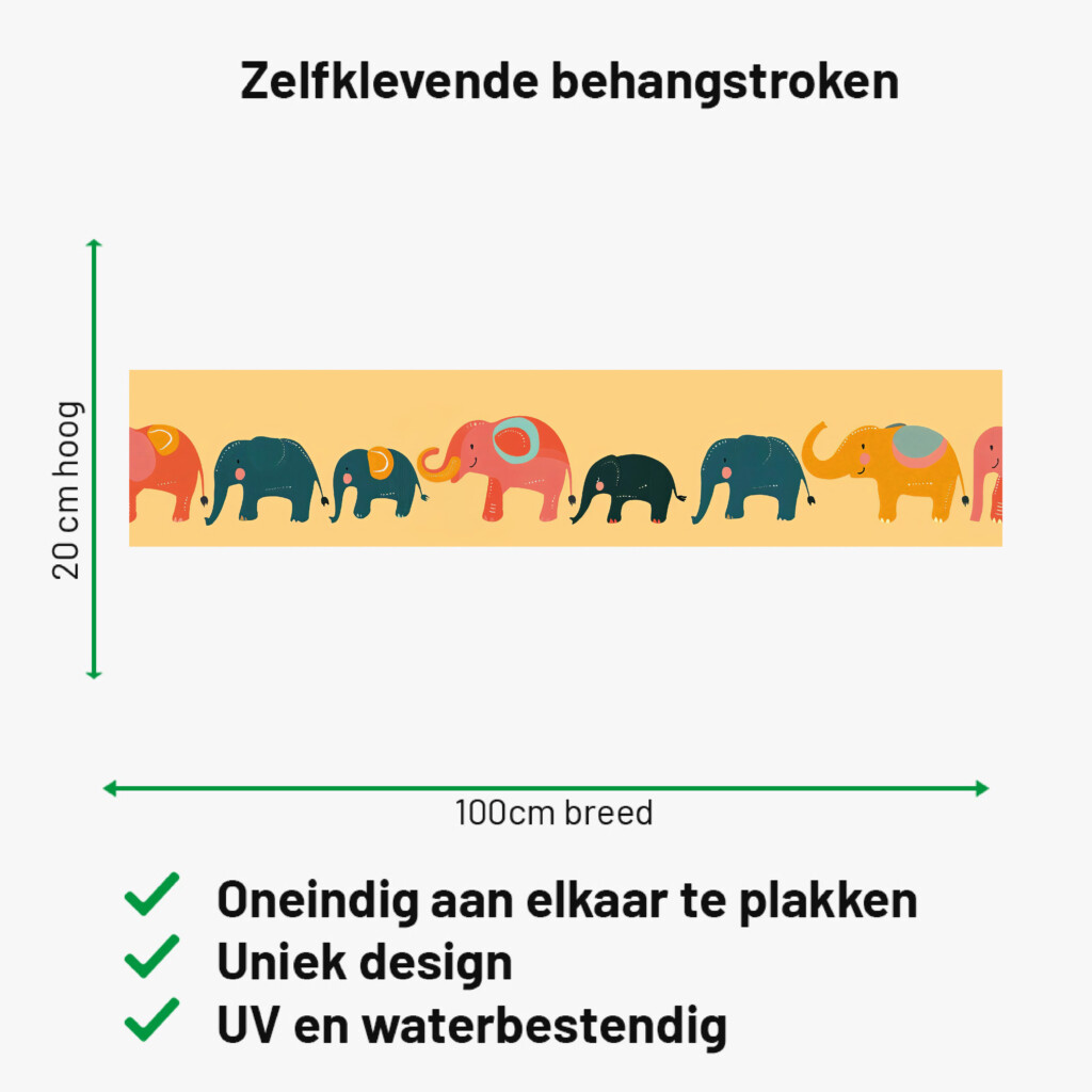 olifantjes zelfklevende behangrand schattig creatief leuk muurstickerstunter