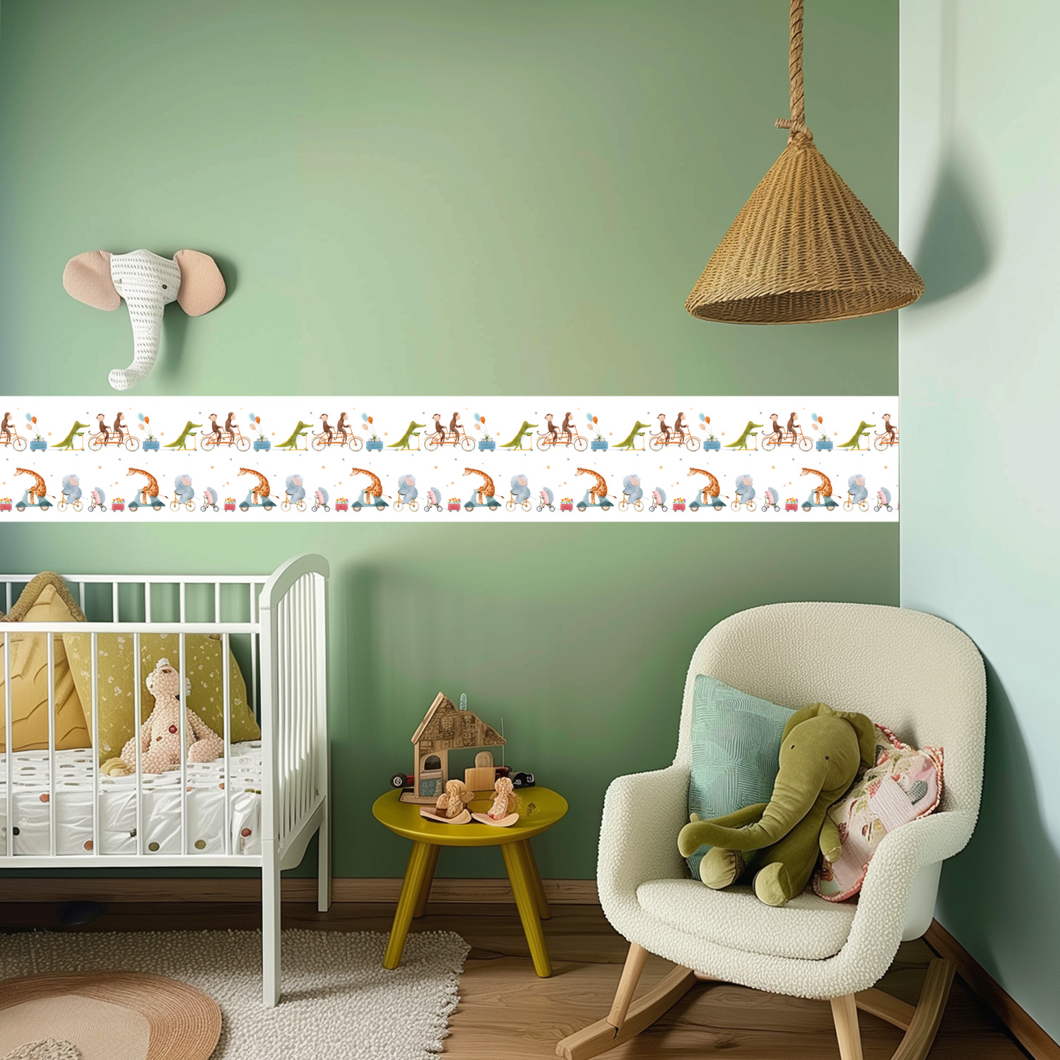 waterverf dieren polonaise giraffe aap krokodil olifant balonnen leuke kinderkamer stijl ideeen inspiratie vrolijk behangrand behangstrook waterverf dieren polonaise giraffe aap krokodil olifant balonnen leuke kinderkamer stijl ideeen inspiratie vrolijk behangrand behangstrook