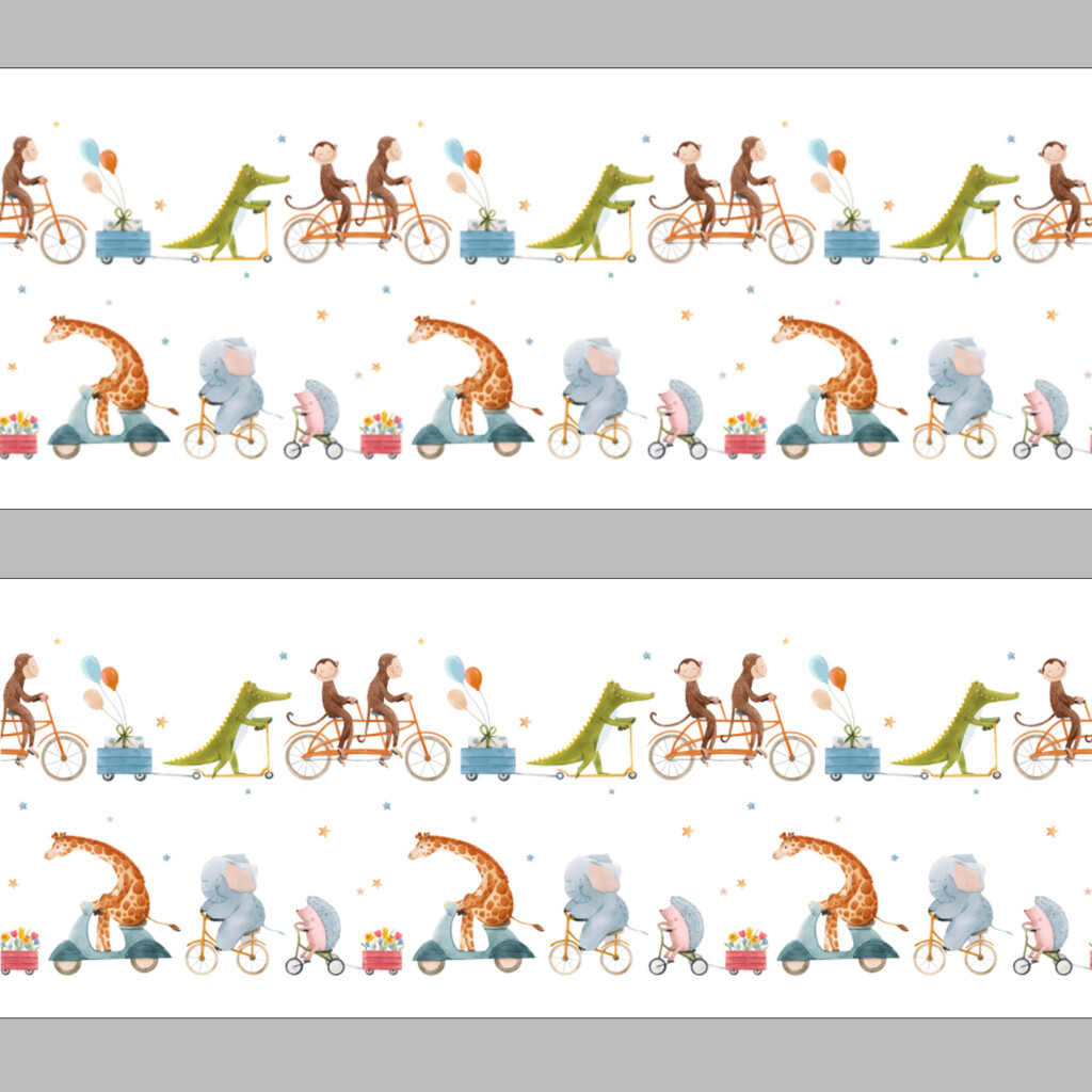 waterverf dieren polonaise giraffe aap krokodil olifant balonnen leuke kinderkamer stijl ideeen inspiratie vrolijk behangrand3 behangstrook