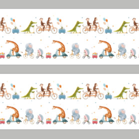 waterverf dieren polonaise giraffe aap krokodil olifant balonnen leuke kinderkamer stijl ideeen inspiratie vrolijk behangrand3 behangstrook