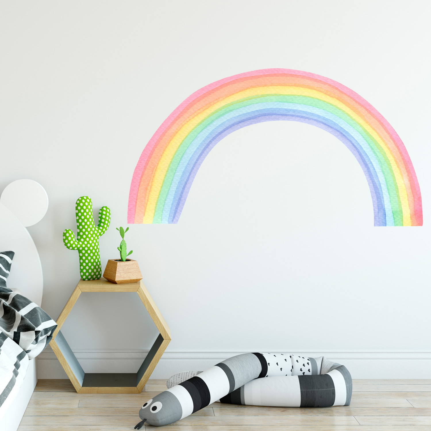 Muursticker regenboog in waterverf stijl creatief meerdere formaten vrolijke opvallende kleuren voor kinderkamer meisje hoge kwaliteit gemakkelijk aanbrengen v2 Muursticker regenboog in waterverf stijl - Afbeelding 2