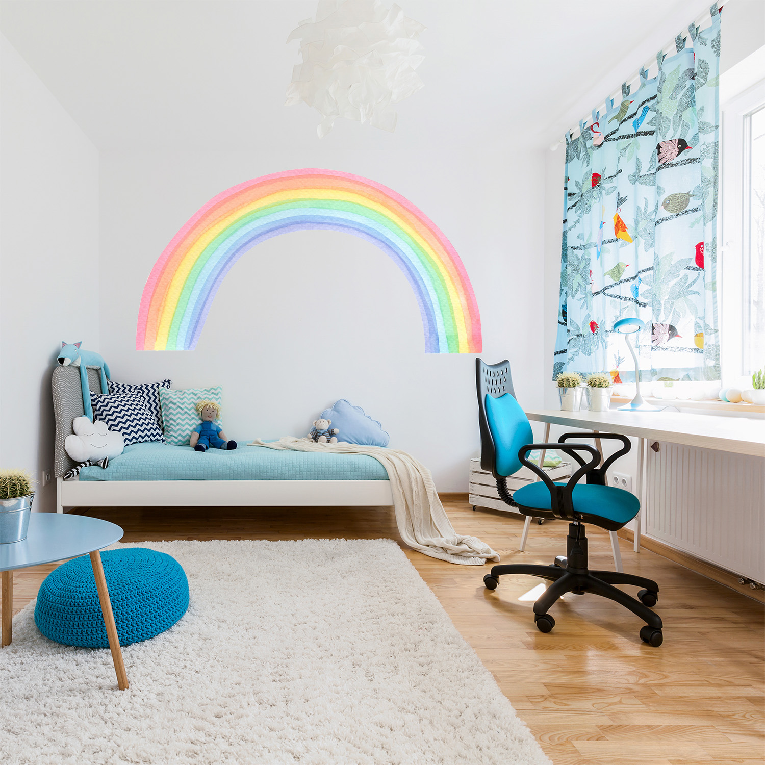 Muursticker regenboog in waterverf stijl creatief meerdere formaten vrolijke opvallende kleuren voor kinderkamer meisje hoge kwaliteit gemakkelijk aanbrengen v3 Muursticker regenboog in waterverf stijl - Afbeelding 3