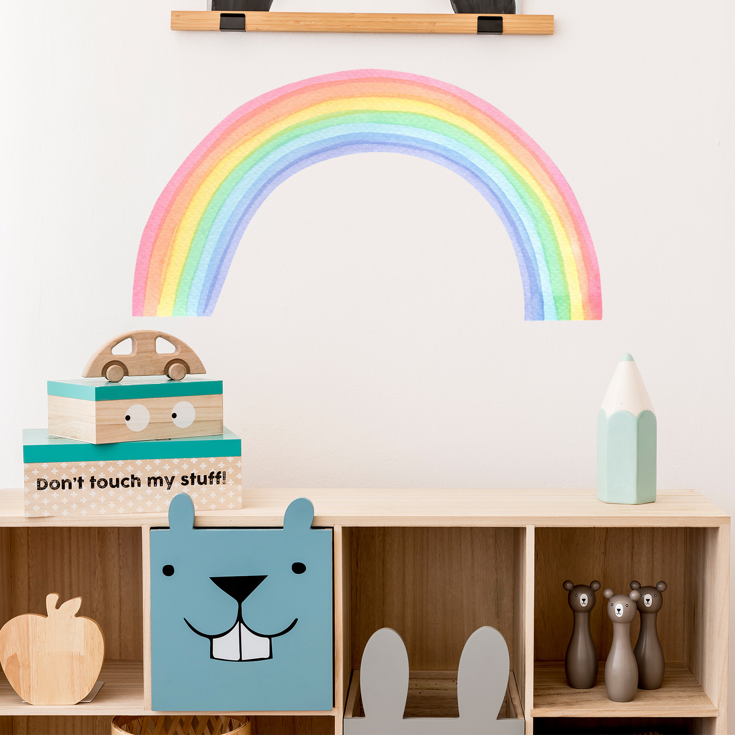 Muursticker regenboog in waterverf stijl creatief meerdere formaten vrolijke opvallende kleuren voor kinderkamer meisje hoge kwaliteit gemakkelijk aanbrengen v4 Muursticker regenboog in waterverf stijl - Afbeelding 4