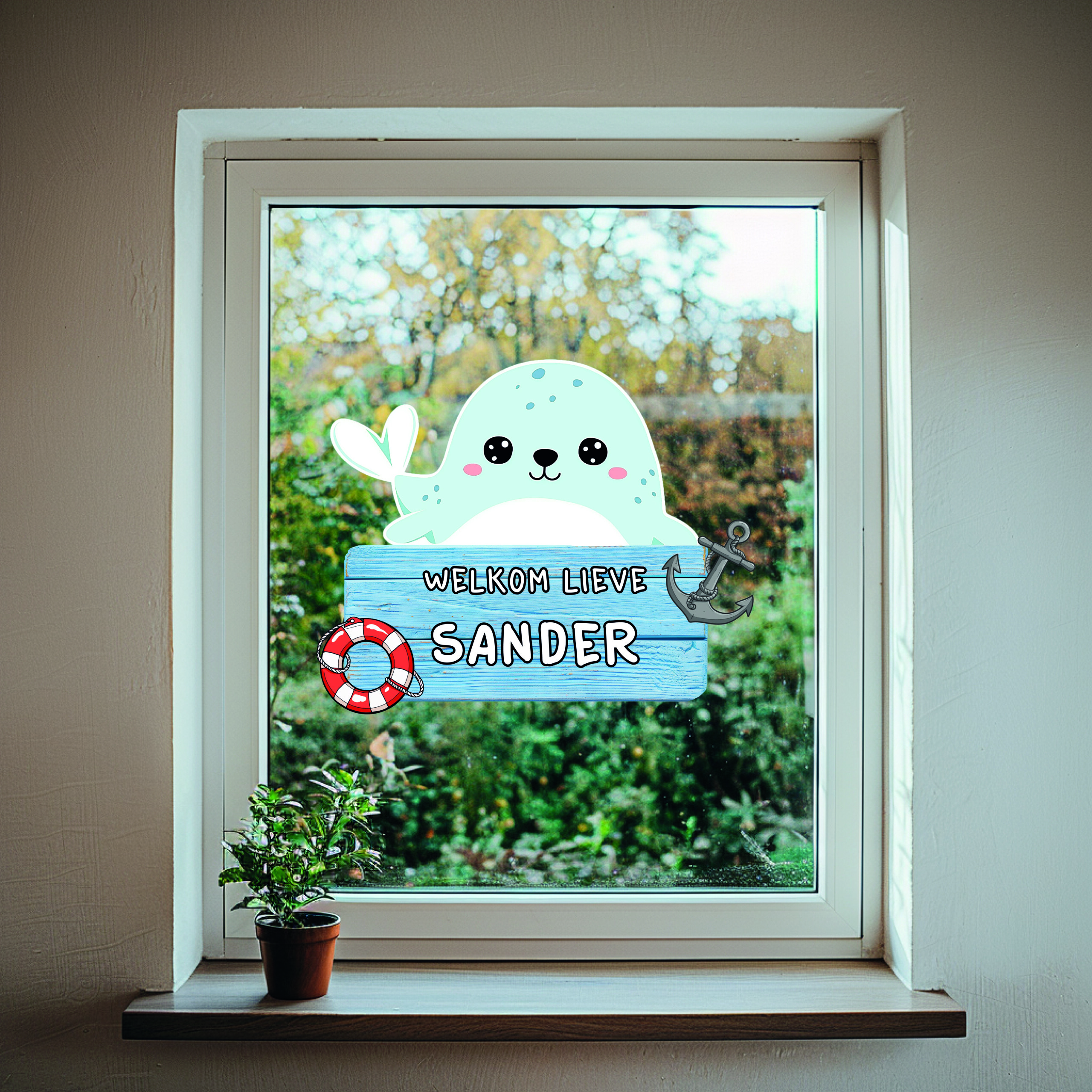 Geboortesticker schattige zeehond jongen inspiratie kinderkamer feest Geboortesticker schattige zeehond - jongen - Afbeelding 2