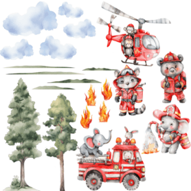 Muursticker brandweer dieren waterverf inspiratie kinderkamer schattig scherp geprijsd