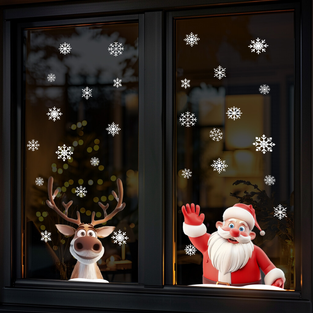 raamstickers kerstman kerstmis rendier witte sneeuwvlokken diy ideeen goedkoop temu aliexpress gamma bol kruidvat hema lidl aldi herbruikbare statische stickers