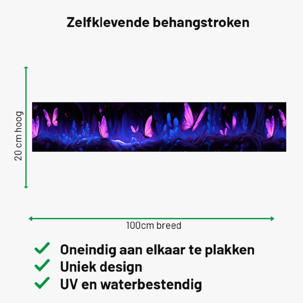 Zelfklevende behangrand paarse vlinders