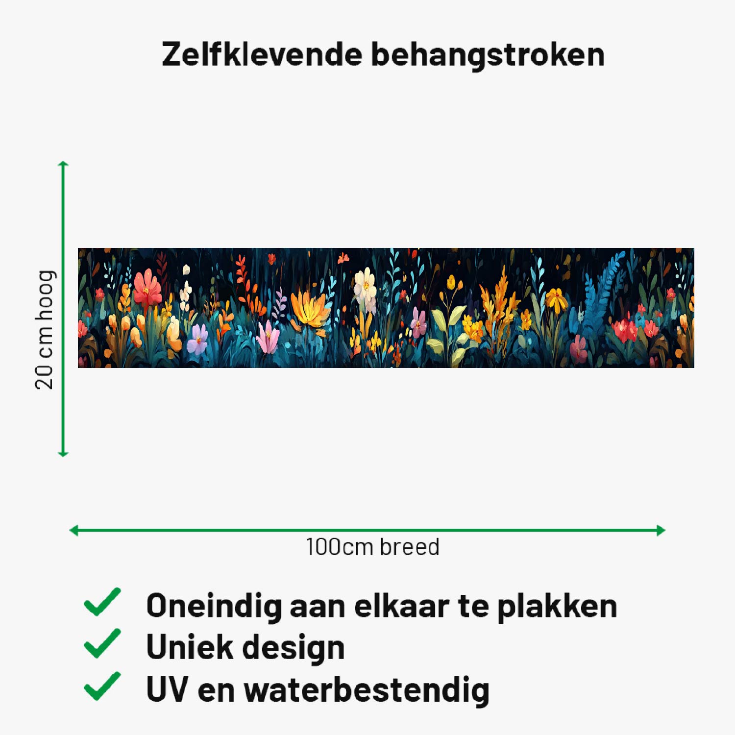 Zelfklevende behangrand Kleurrijk Bloemenbos Zelfklevende behangrand Kleurrijk Bloemenbos