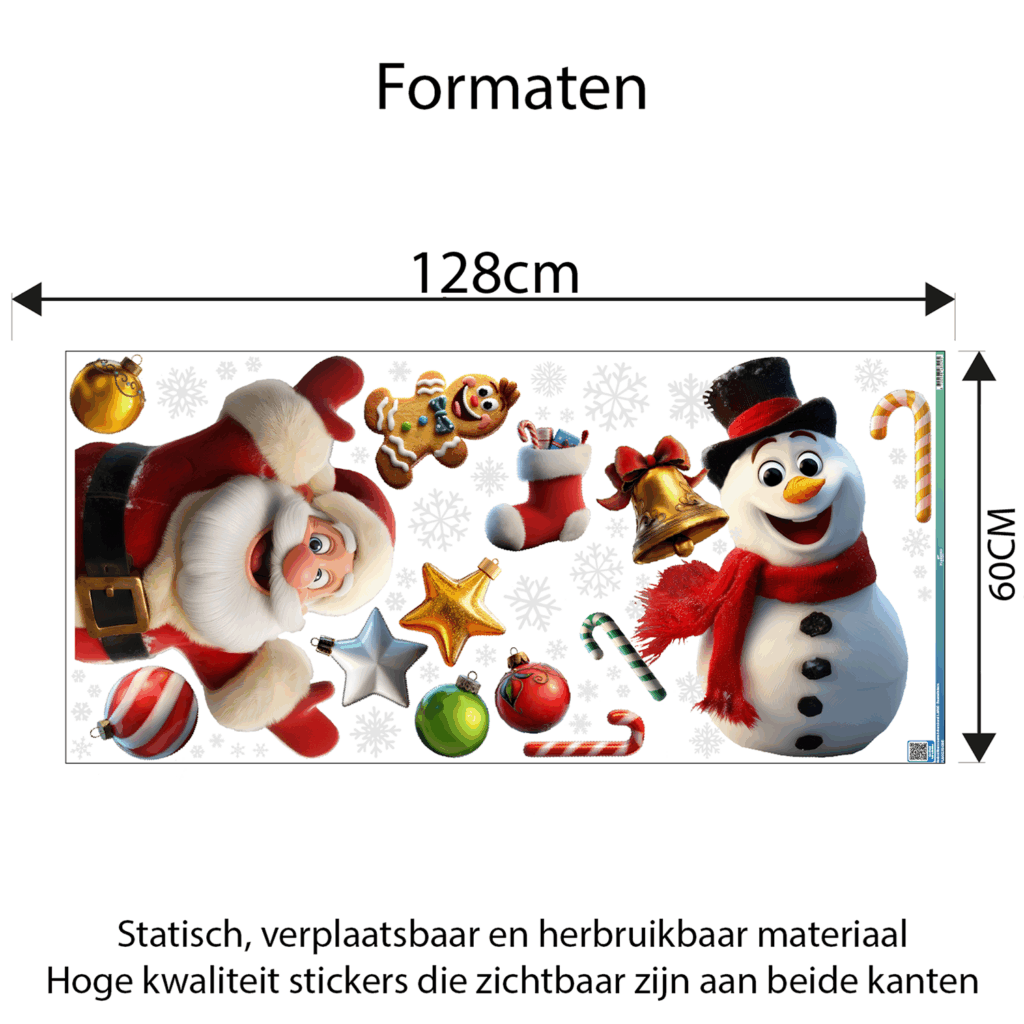 Raamstickers Kerst large - Kerstman, sneeuwpop, kerstballen & sneeuwvlokken - Herbruikbare kerst stickers jong en oud gezellig feest