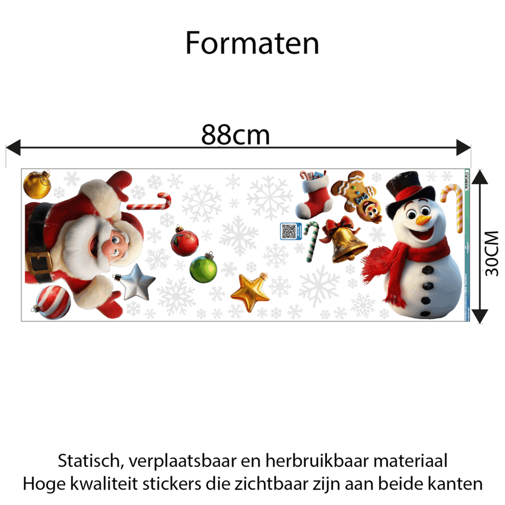 Raamstickers Kerst medium - Kerstman, sneeuwpop, kerstballen & sneeuwvlokken - Herbruikbare kerst stickers jong en oud gezellig feest